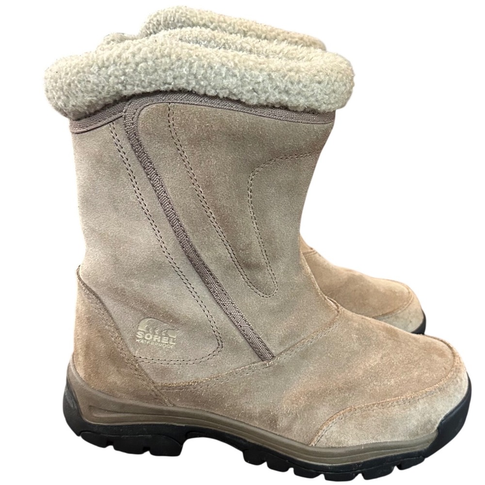 Sorel Water Fall Tan Suede Waterproof Snow Boots Thinsulate Womens 8 Gorpcore